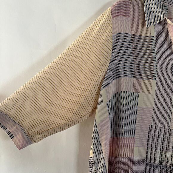 Rose & Olive Button Up Shirt 1X Geometric Pastel 3/4 Sleeve Work‎ Semi Sheer - Picture 4 of 10